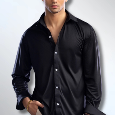 Dressy Shirt Semi-Spread Collar Black Profile Picture
