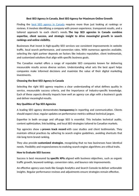 Best SEO Agency in Canada, Best SEO Agency for Maximum Online Growth.docx