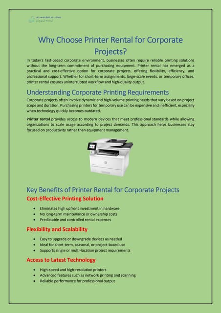 Why Choose Printer Rental for Corporate Projects? | PDF